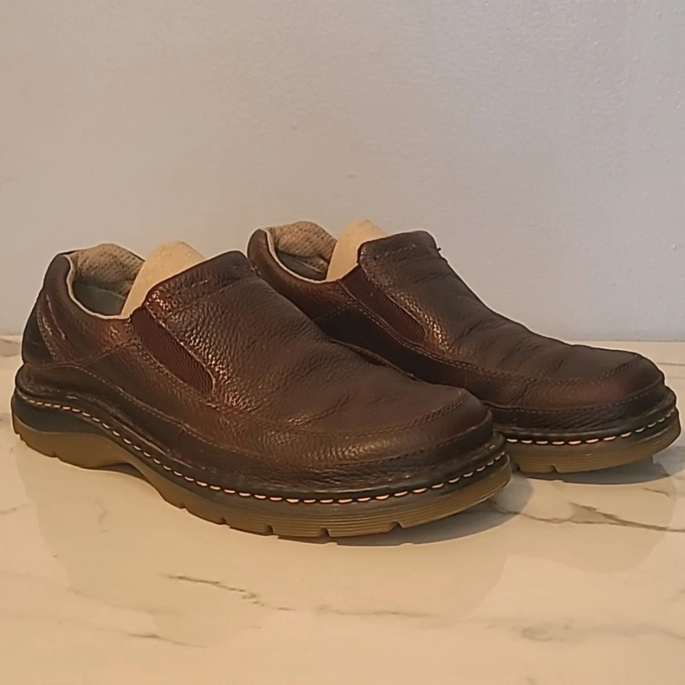 Dr Martens Orson Men's 10 Brown Leather Slip-On Loafers Shoes Slip Oil Resistant - Picture 2 of 14